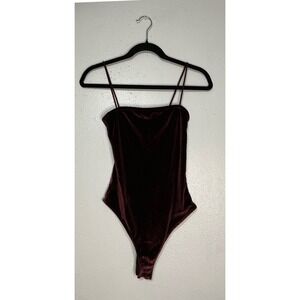 Rue21 Burgundy Velvet Bodysuit Women M Spaghetti Strap Stretch Holiday